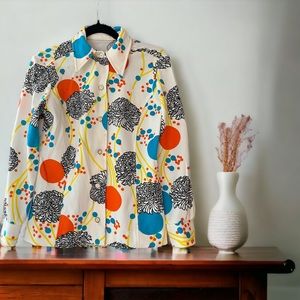 Retro Vintage Ladies Print Button Down Shirt Small